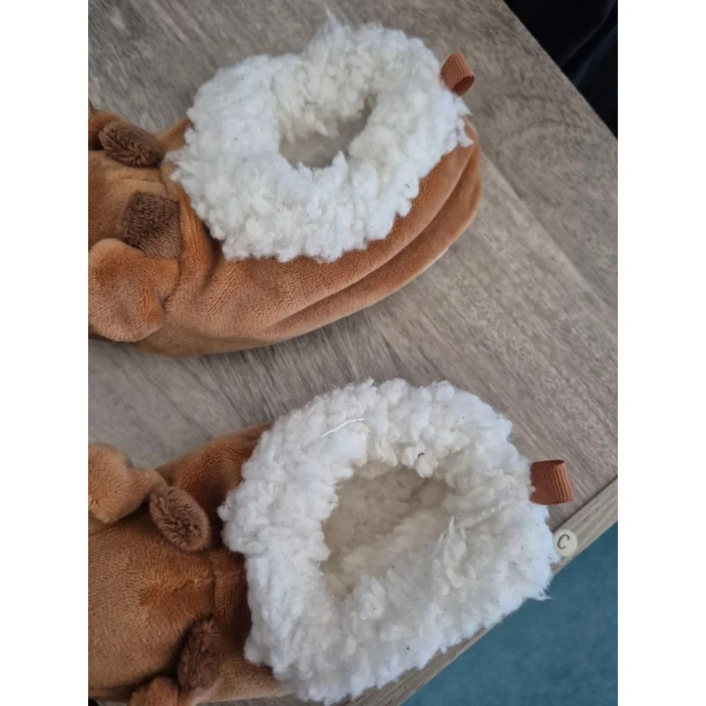 Infant Rudolph Reindeer Slippers Brown White